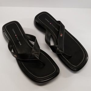 Tommy Hilfiger black leather slide sandals